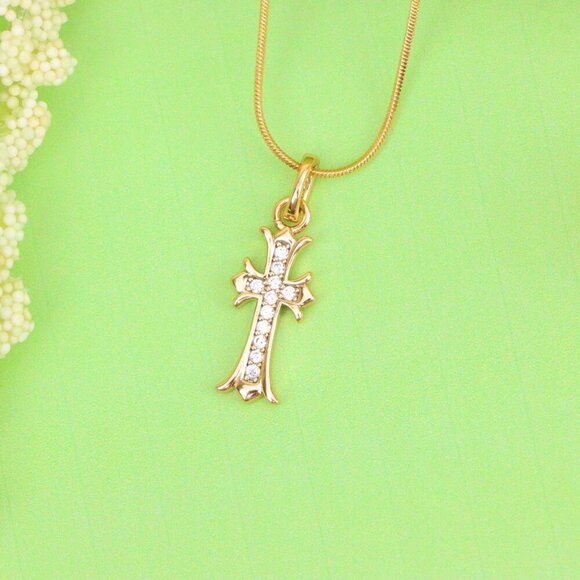 "Elegant Rose Gold Cross Pendant with Sparkling Accents, XPPT1629 - Picture 2 of 13